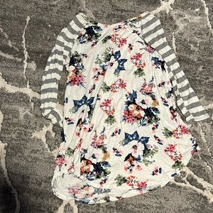 Floral long sleeve with striped sleeves - L